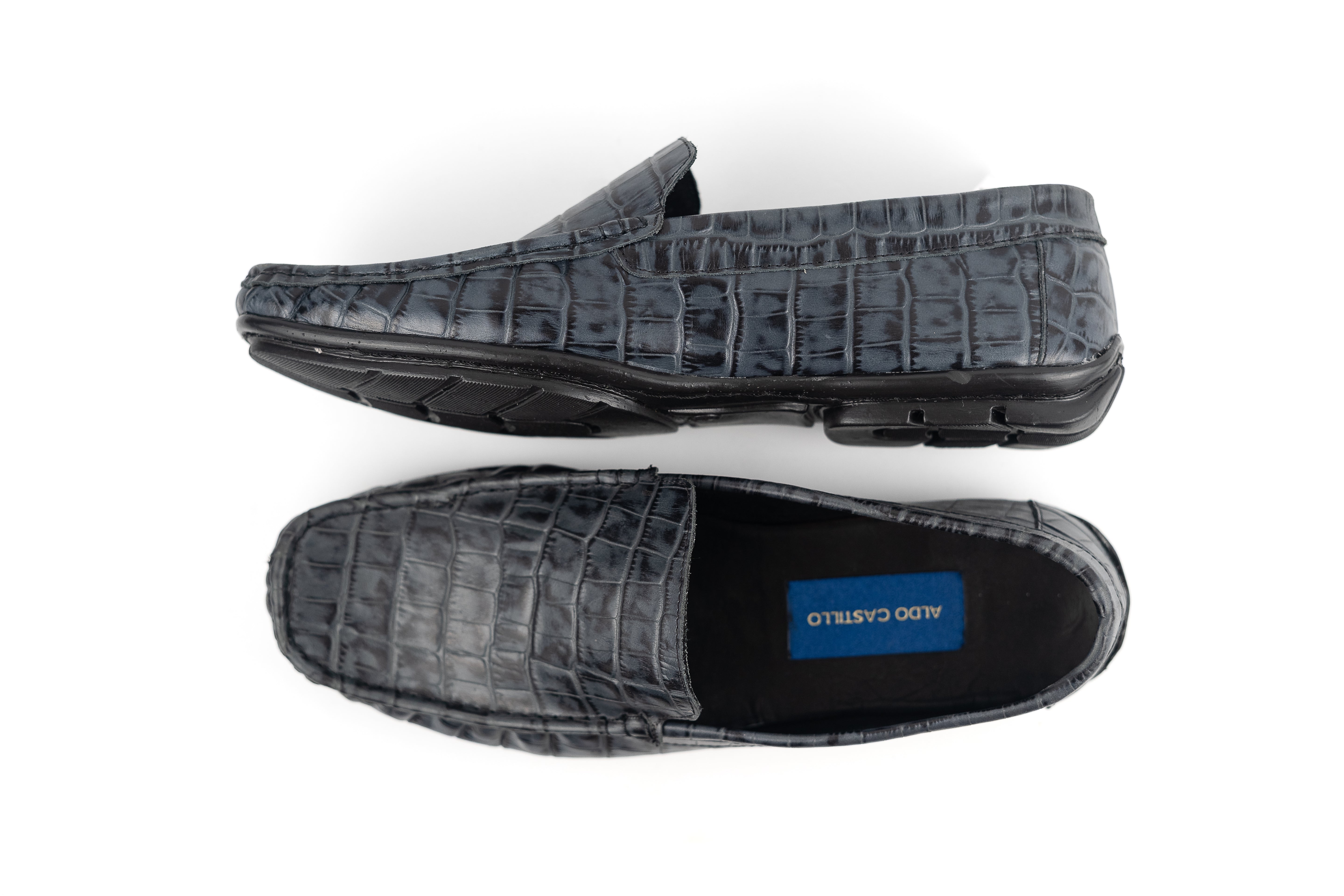 MOCASINES EN COCODRILO AZUL
