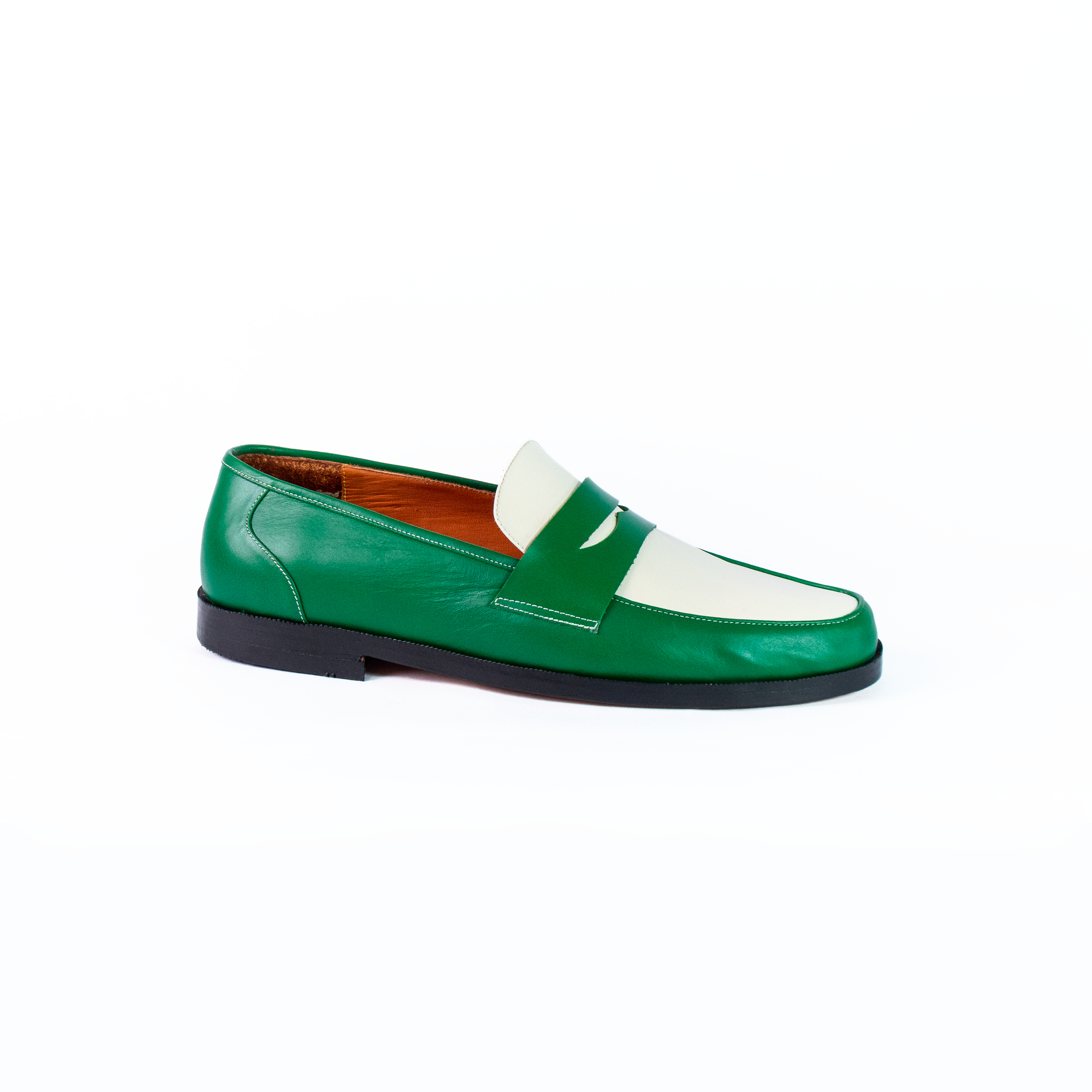 Penny loafers green & white