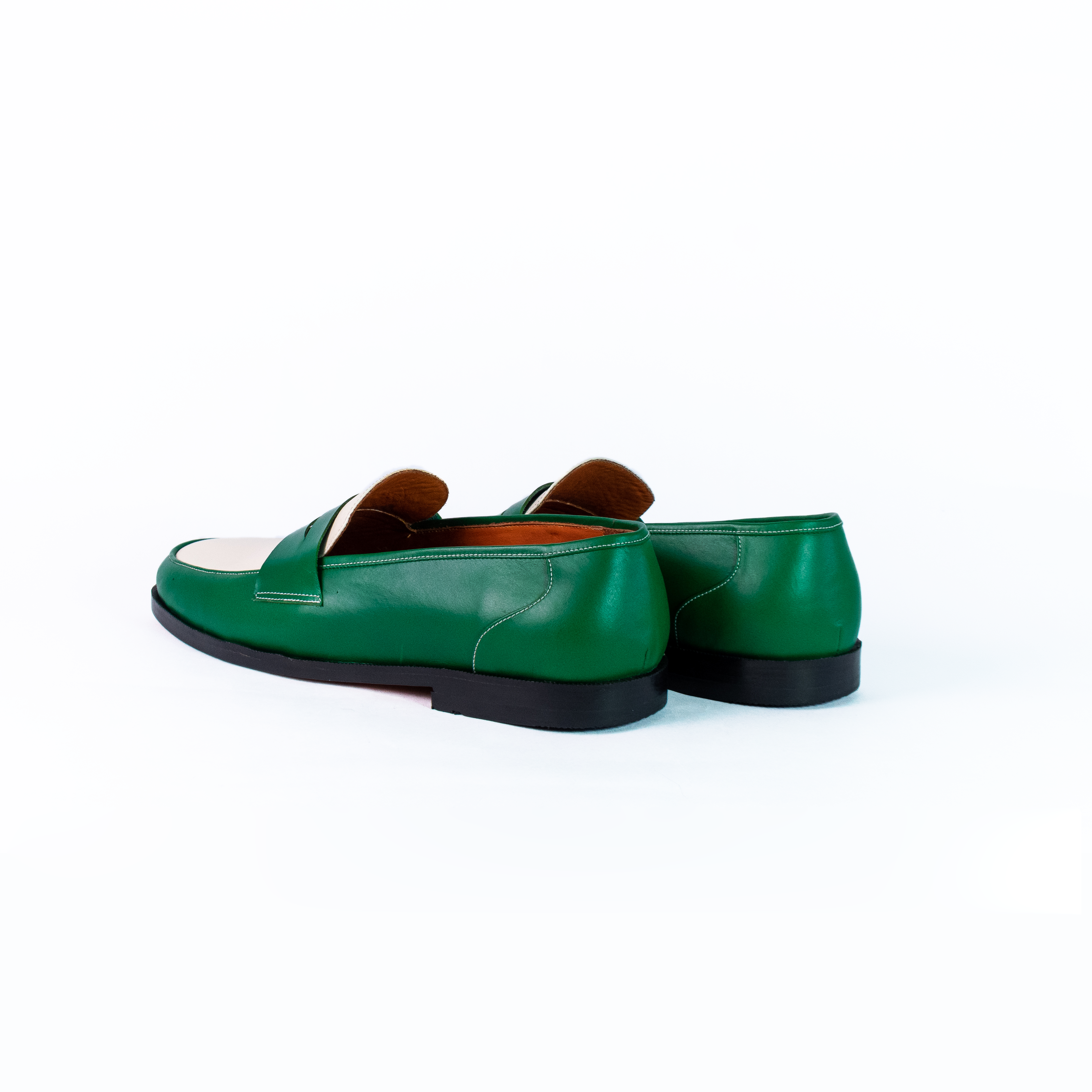 Penny loafers green & white