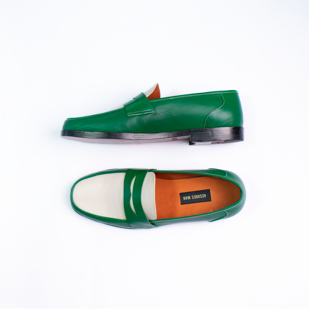 Penny loafers green & white