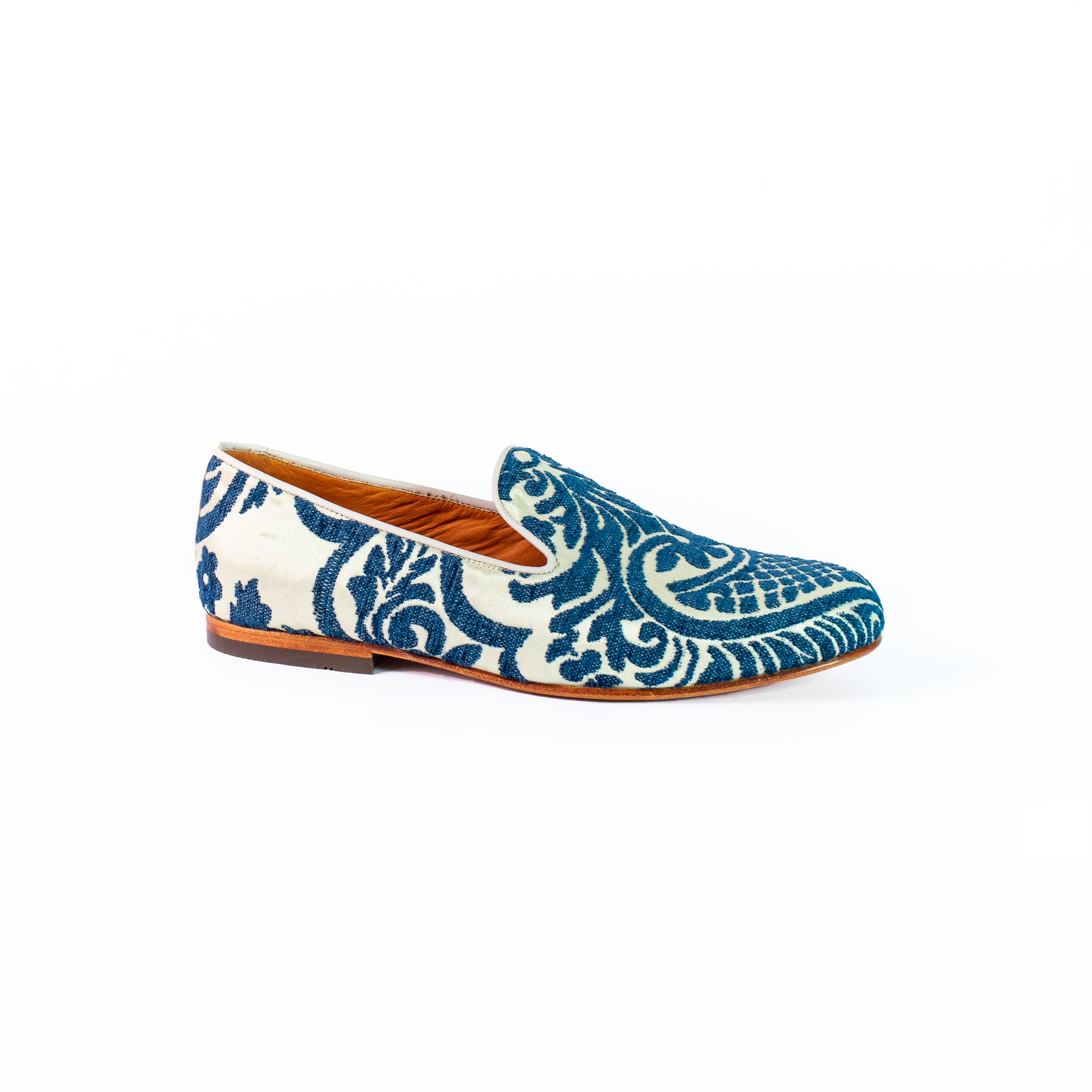 Slippers jacquard azul con beige