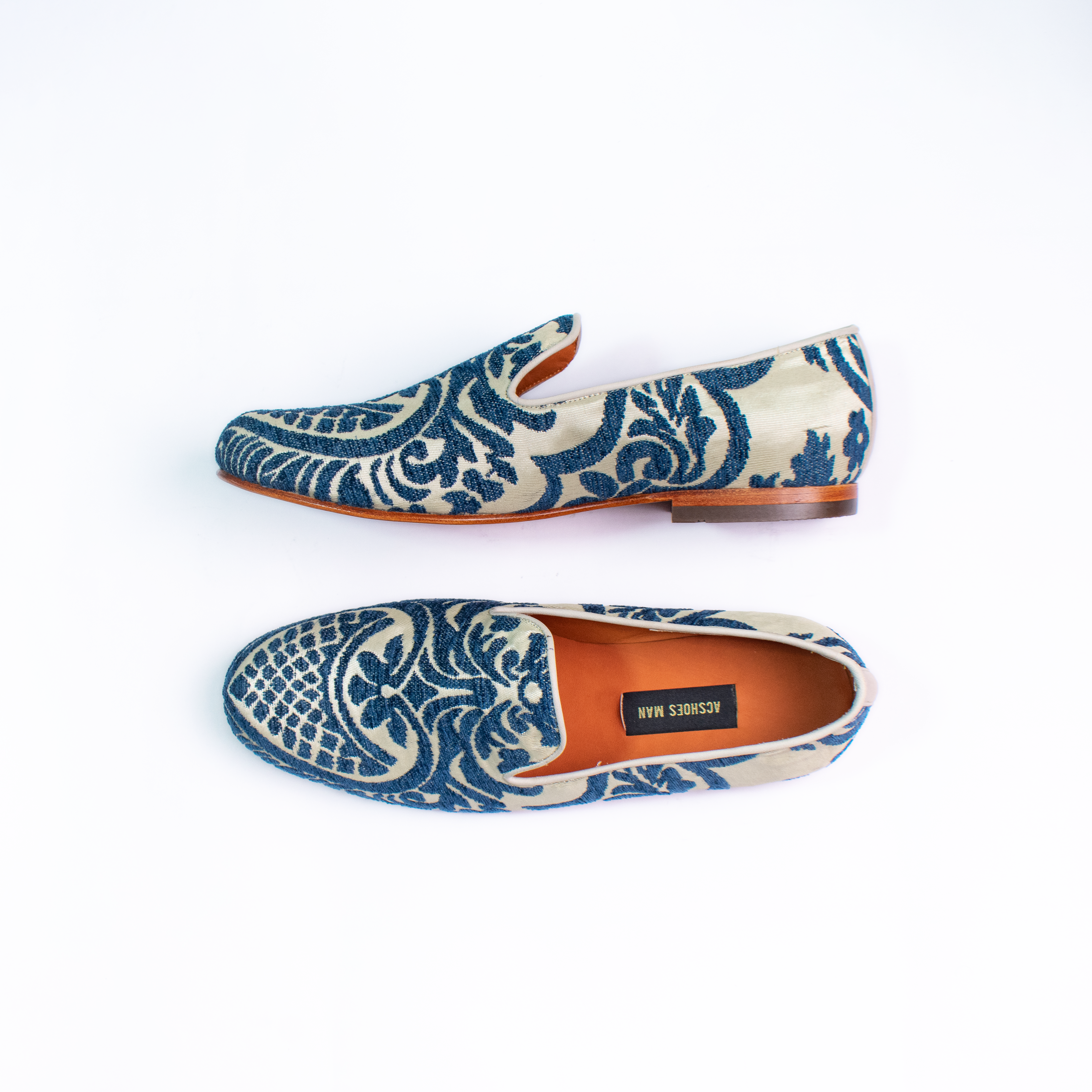 Slippers jacquard azul con beige