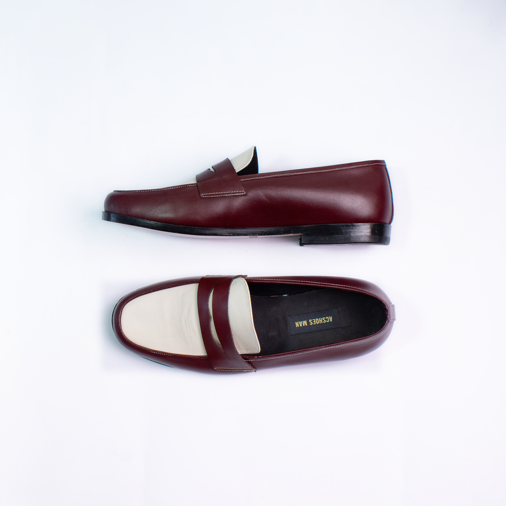 Penny loafers dark red & white