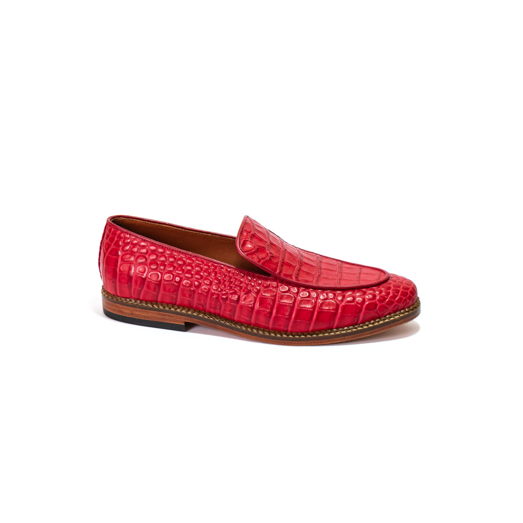 Loafer Cuero Grabado Rojo