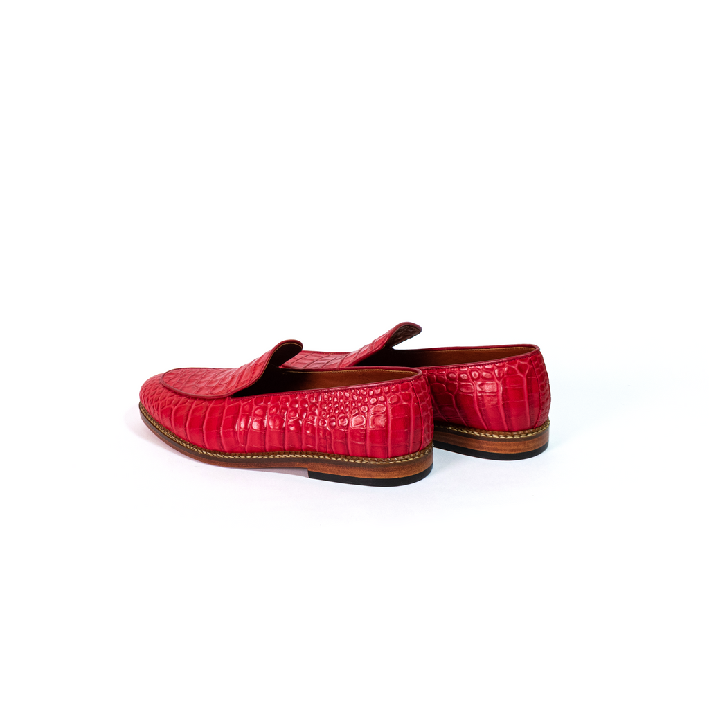 Loafer Cuero Grabado Rojo