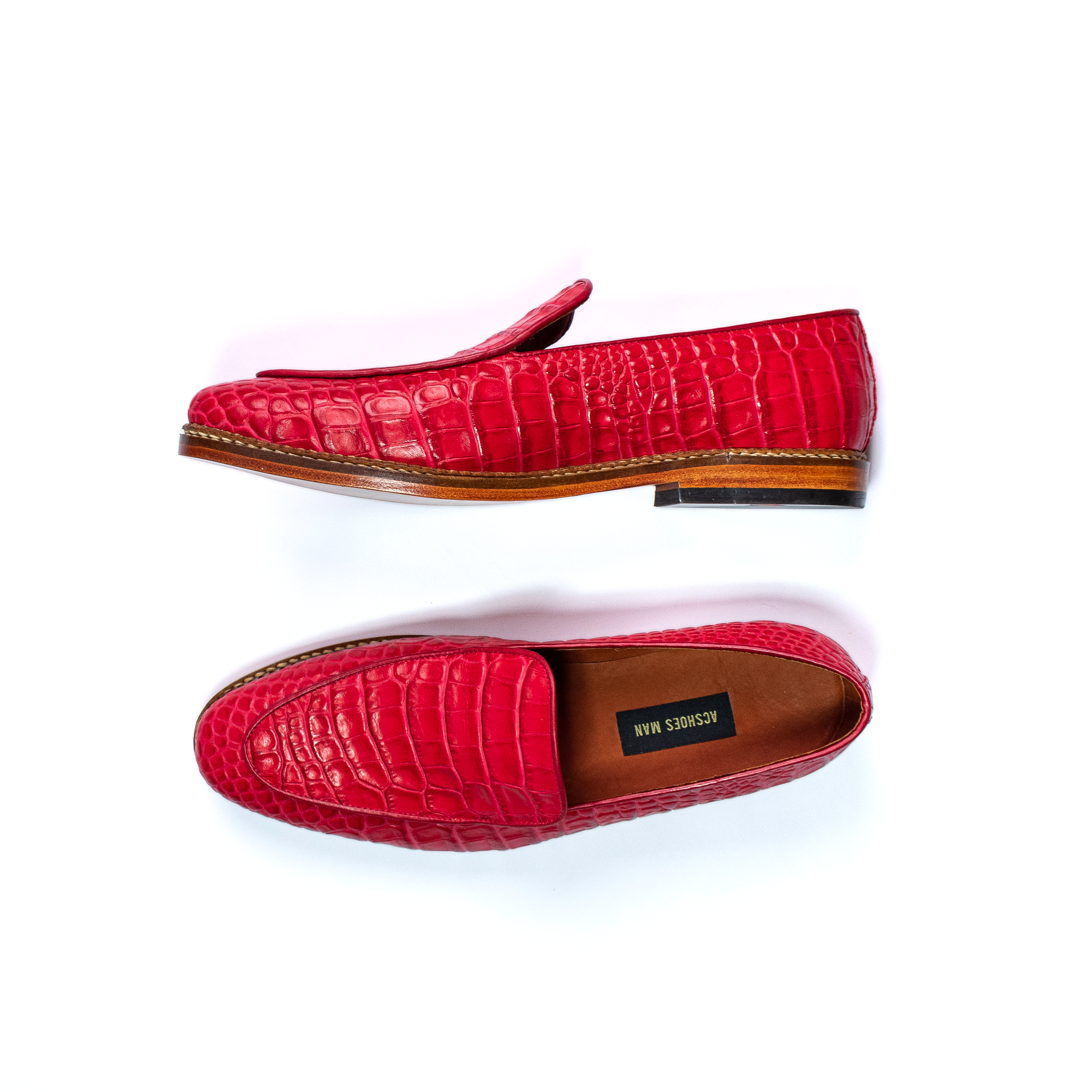 Loafer Cuero Grabado Rojo