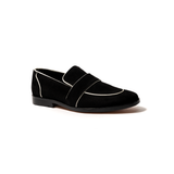 Loafers gamuza negra lineas blanca