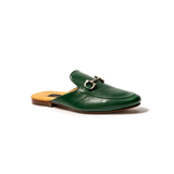 Loafer mules cuero verde olivo herraje